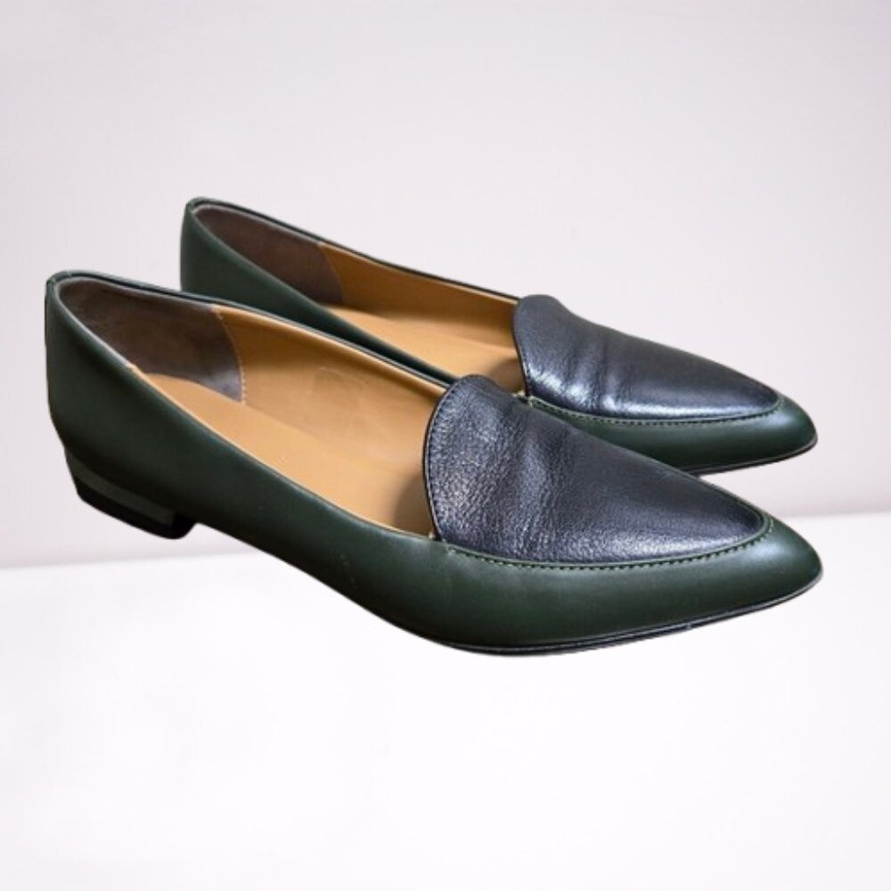 Everlane The Modern Point Black Green Italian Leather Women's Loafers Sz 8.5
